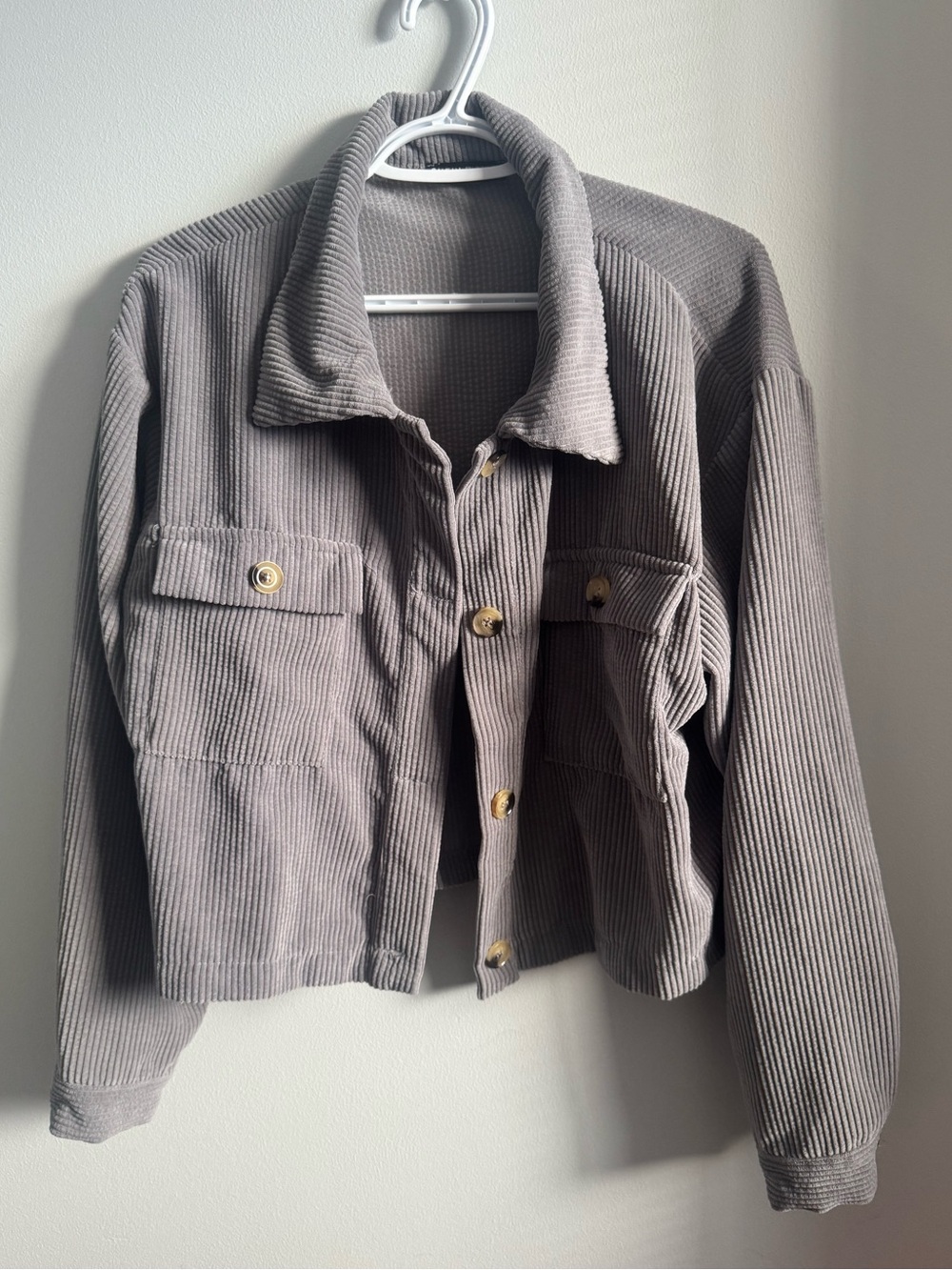 SHEIN Grey Corduroy Button-Front Jacket